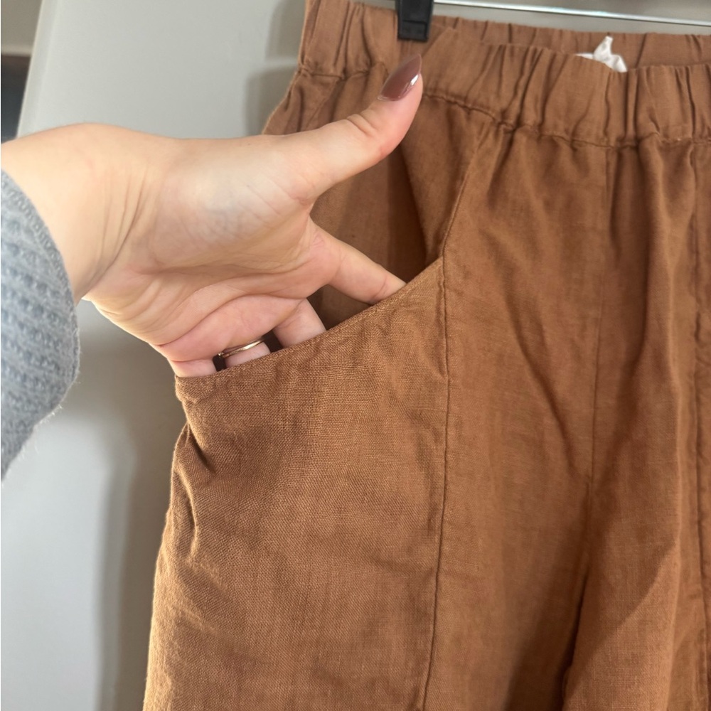 MATE the Label Rust Brown Linen Track Pants & Short Sleeve Button Shirt Set - Picture 5 of 6